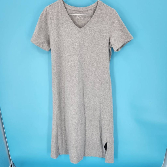 Denim & Co Essentials Womens T Shirt Dress Gray Heathered Slit Short Sleeve Sz S - Picture 1 of 5